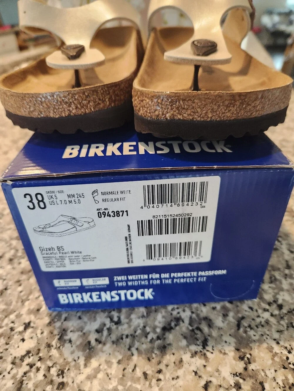 NIB Birkenstock Gizeh Graceful Pearl White 38